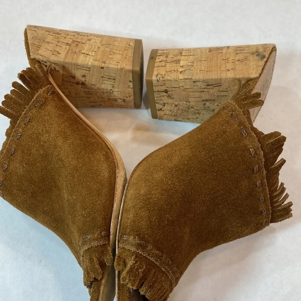 Tory Burch Huntington Heels western slides suede fringe‎ 38648
